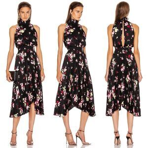A.L.C. Floral Renzo Sleeveless Midi Pleated Smocked Dress Black 2